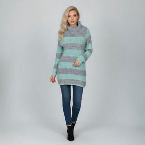 rue21 Small Teal Gray Striped Long Sleeve Turtleneck Tunic Knit Sweater